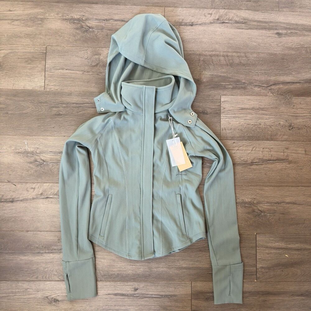 Popflex Corset Zip Jacket Fog Green XS NWT Removable Hood